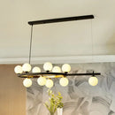 GobekUsa Black Oval Hanging Light Fixture - Nordic Style with 11 Metal Heads and Opal Glass Shade