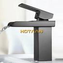 GobekUsa Black Plated Brass Waterfall Bathroom Basin Faucet Mixer Square Vanity Sink