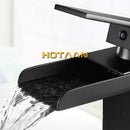 GobekUsa Black Plated Brass Waterfall Bathroom Basin Faucet Mixer Square Vanity Sink