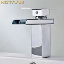 GobekUsa Black Plated Brass Waterfall Bathroom Basin Faucet Mixer Square Vanity Sink