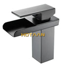 GobekUsa Black Plated Brass Waterfall Bathroom Basin Faucet Mixer Square Vanity Sink