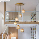 GobekUsa Modern Prismatic Crystal Cylindrical Pendant Ceiling Light for Stairway