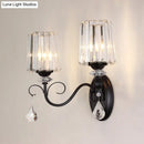 GobekUsa Clear Prismatic Crystal Sconce - Modern Black Cylinder Wall Mount Lamp for Living Room