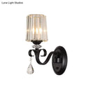 GobekUsa Clear Prismatic Crystal Sconce - Modern Black Cylinder Wall Mount Lamp for Living Room