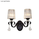 GobekUsa Clear Prismatic Crystal Sconce - Modern Black Cylinder Wall Mount Lamp for Living Room