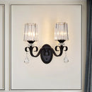 GobekUsa Clear Prismatic Crystal Sconce - Modern Black Cylinder Wall Mount Lamp for Living Room