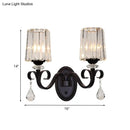 GobekUsa Clear Prismatic Crystal Sconce - Modern Black Cylinder Wall Mount Lamp for Living Room
