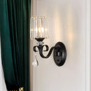 GobekUsa Clear Prismatic Crystal Sconce - Modern Black Cylinder Wall Mount Lamp for Living Room