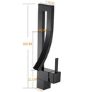 GobekUsa Black Brass Waterfall Basin Faucet with Single Handle Mixer Tap