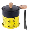 Modern black raclette fondue set with wooden lid dining room table grill by Decorbites