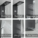 GobekUsa Black Rainfall Shower Panel Set with Massage System and Temperature Screen