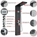 GobekUsa Black Rainfall Shower Panel Set with Massage System and Temperature Screen