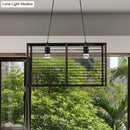 GobekUsa Modern Black Rectangle Cage Island Pendant Light - 16"/19.5" W, 2-Light Bamboo Suspension Lamp for Restaurants