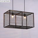 GobekUsa Modern Black Rectangle Cage Island Pendant Light - 16"/19.5" W, 2-Light Bamboo Suspension Lamp for Restaurants