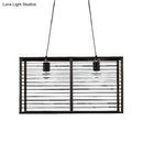 GobekUsa Modern Black Rectangle Cage Island Pendant Light - 16"/19.5" W, 2-Light Bamboo Suspension Lamp for Restaurants