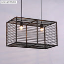 GobekUsa Modern Black Rectangle Cage Island Pendant Light - 16"/19.5" W, 2-Light Bamboo Suspension Lamp for Restaurants