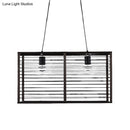 GobekUsa Modern Black Rectangle Cage Island Pendant Light - 16"/19.5" W, 2-Light Bamboo Suspension Lamp for Restaurants