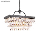 GobekUsa Modern Black Rectangle Island Lighting Fixture with Clear Crystal, 4/8 Lights Hanging Lamp
