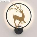 GobekUsa Nordic Metallic LED Wall Light with Elk Mural Design for Bedroom, Black Ring