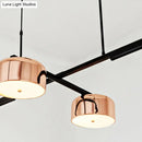 GobekUsa Linear Modernist Island Pendant Light with 4 Drum Shades in Black/Rose Gold