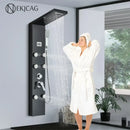 GobekUsa Black Shower Panel Column Wall Mount Rainfall Waterfall Faucet Hot Cold Mixer Tap
