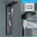 GobekUsa Black Shower Panel Column Wall Mount Rainfall Waterfall Faucet Hot Cold Mixer Tap