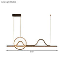 GobekUsa Contemporary LED Black Suspended Island Lamp with Curvy Line and Ring Metallic Design
