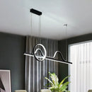 GobekUsa Contemporary LED Black Suspended Island Lamp with Curvy Line and Ring Metallic Design