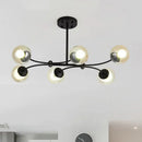 GobekUsa Modern 6-Head Black Glass Sphere Shade Buffet Chandelier for Stylish Island Lighting