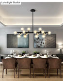 GobekUsa 16-Light Modern Black Island Pendant - Spherical Glass Ceiling Light for Dining Table