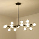 GobekUsa 16-Light Modern Black Island Pendant - Spherical Glass Ceiling Light for Dining Table