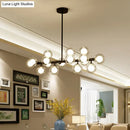 GobekUsa 16-Light Modern Black Island Pendant - Spherical Glass Ceiling Light for Dining Table