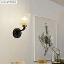 GobekUsa Modern Black Metal Sconce Light with Textured Glass Shade - 1 Light Conical Wall Lighting