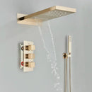 GobekUsa Black Thermostatic Waterfall Rainfall Shower Faucet with Handshower