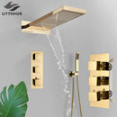 GobekUsa Black Thermostatic Waterfall Rainfall Shower Faucet with Handshower
