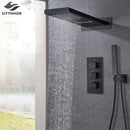 GobekUsa Black Thermostatic Waterfall Rainfall Shower Faucet with Handshower