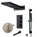 GobekUsa Black Thermostatic Waterfall Rainfall Shower Faucet with Handshower
