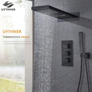 GobekUsa Black Thermostatic Waterfall Rainfall Shower Faucet with Handshower