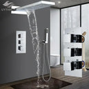 GobekUsa Black Thermostatic Waterfall Rainfall Shower Faucet with Handshower