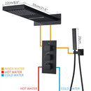 GobekUsa Black Thermostatic Waterfall Rainfall Shower Faucet with Handshower