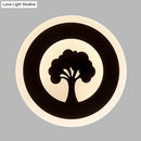 GobekUsa Black Acrylic Round LED Flush Wall Sconce with Tree Pattern - Modern and Elegant