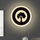 GobekUsa Black Acrylic Round LED Flush Wall Sconce with Tree Pattern - Modern and Elegant