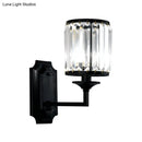 GobekUsa Modern Metallic Cylinder Wall Lamp: 1 Light Sconce with Clear Crystal Prism in Black for Corridor