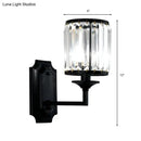 GobekUsa Modern Metallic Cylinder Wall Lamp: 1 Light Sconce with Clear Crystal Prism in Black for Corridor
