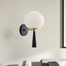 GobekUsa Modern Black Wall Mounted Bedroom Lamp with White Glass Globe Fixture - 1 Bulb