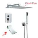 GobekUsa Black Wall Mounted Shower System with Handshower - 12/16 Inch Rainwater Faucet