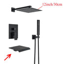GobekUsa Black Wall Mounted Shower System with Handshower - 12/16 Inch Rainwater Faucet