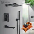 GobekUsa Black Wall Mounted Shower System with Handshower - 12/16 Inch Rainwater Faucet