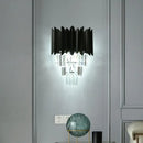GobekUsa Modern Black Wall Sconce with Tapered Bulbs, Clear Crystal Prisms - Flush Mount