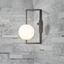 GobekUsa Modern Black Rectangular Wall Sconce with White Glass Orb Shade - 1 Bulb Metal Lighting